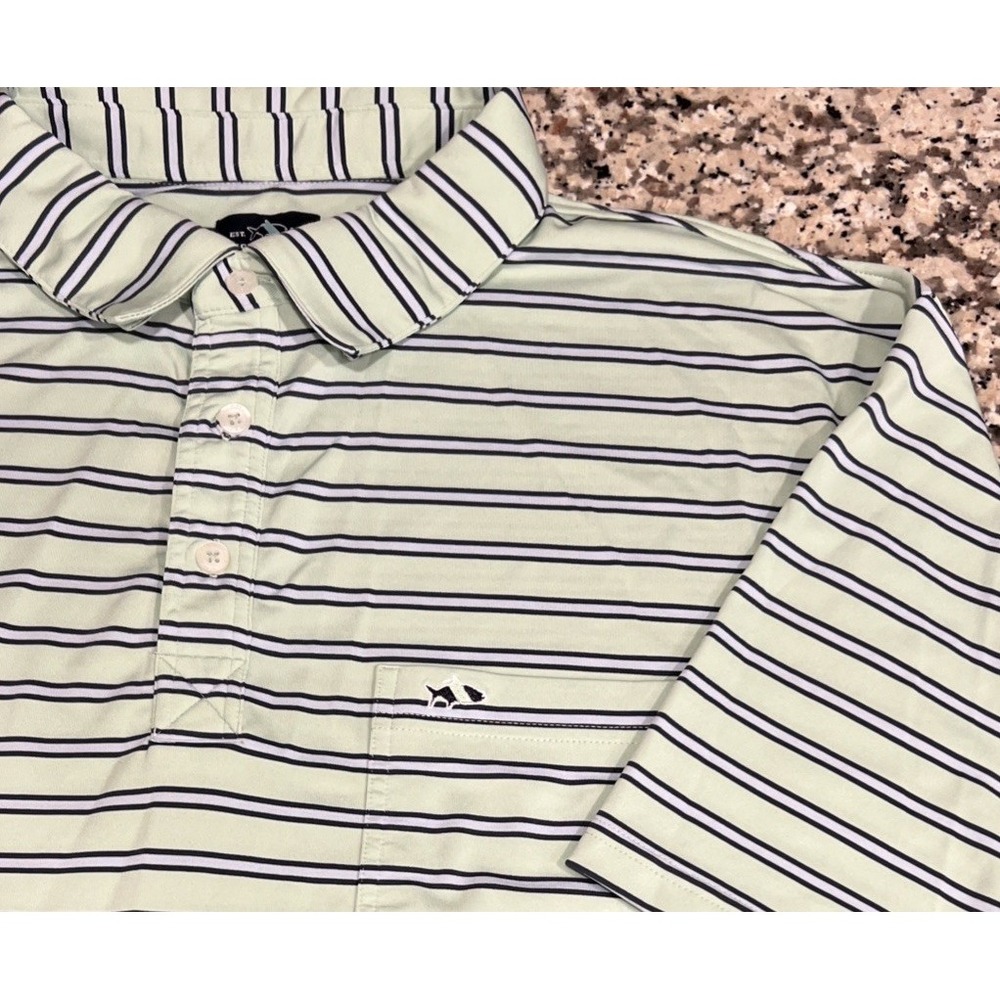 Fish Hippie Pocket Polo Shirt Mens Green Striped Short Sleeve Performance XXL